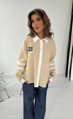 Continue Skjorte - Ally - Small Stripe Sand/White