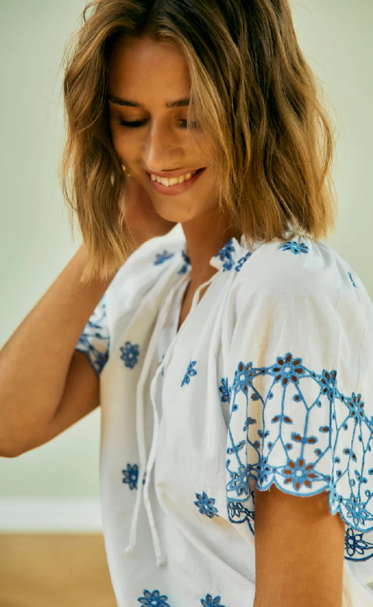 Freequent Bluse - Didi - Brilliant White w. Deep Ultrama