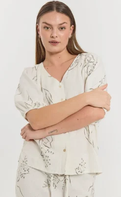Freequent Bluse - Laluna - Brilliant White w. Deep Lichen Green
