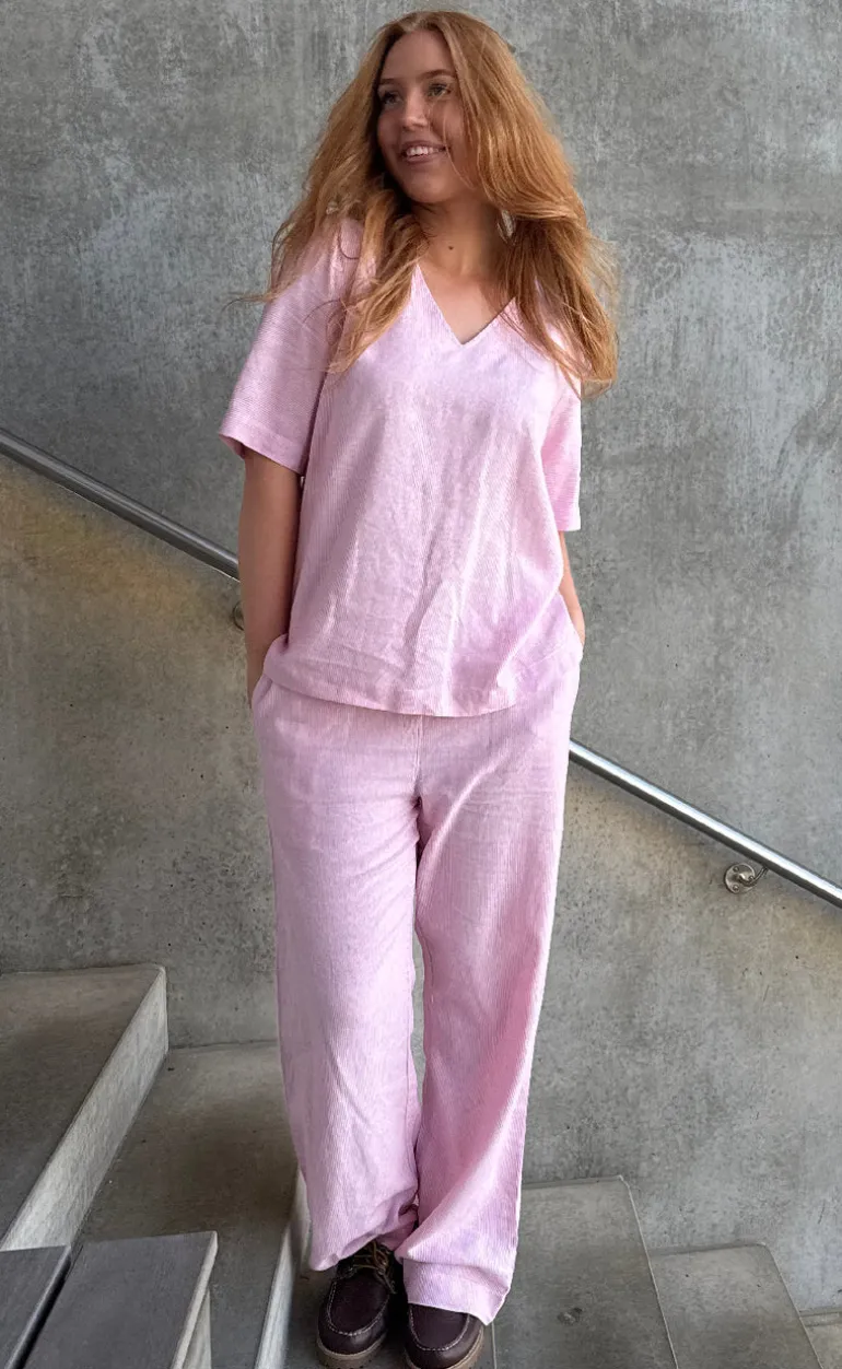 Freequent Bukser - Lava - Off White w. Fuchsia Pink