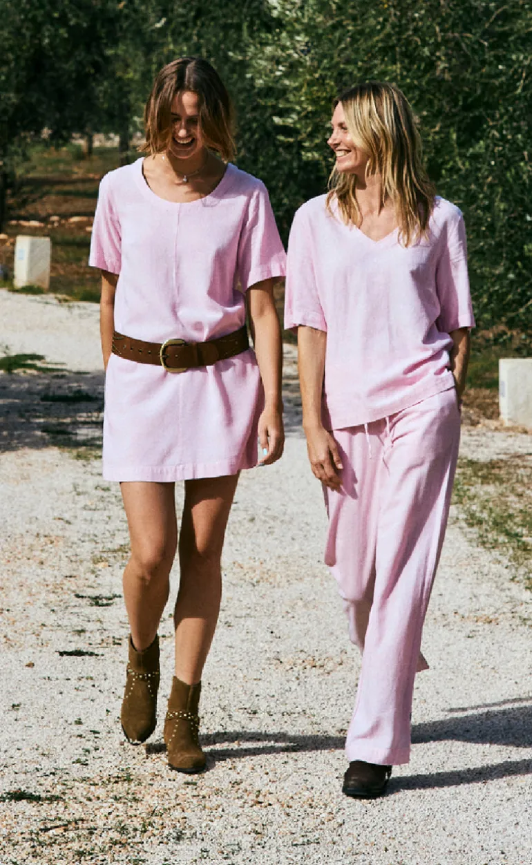 Freequent Bukser - Lava - Off White w. Fuchsia Pink