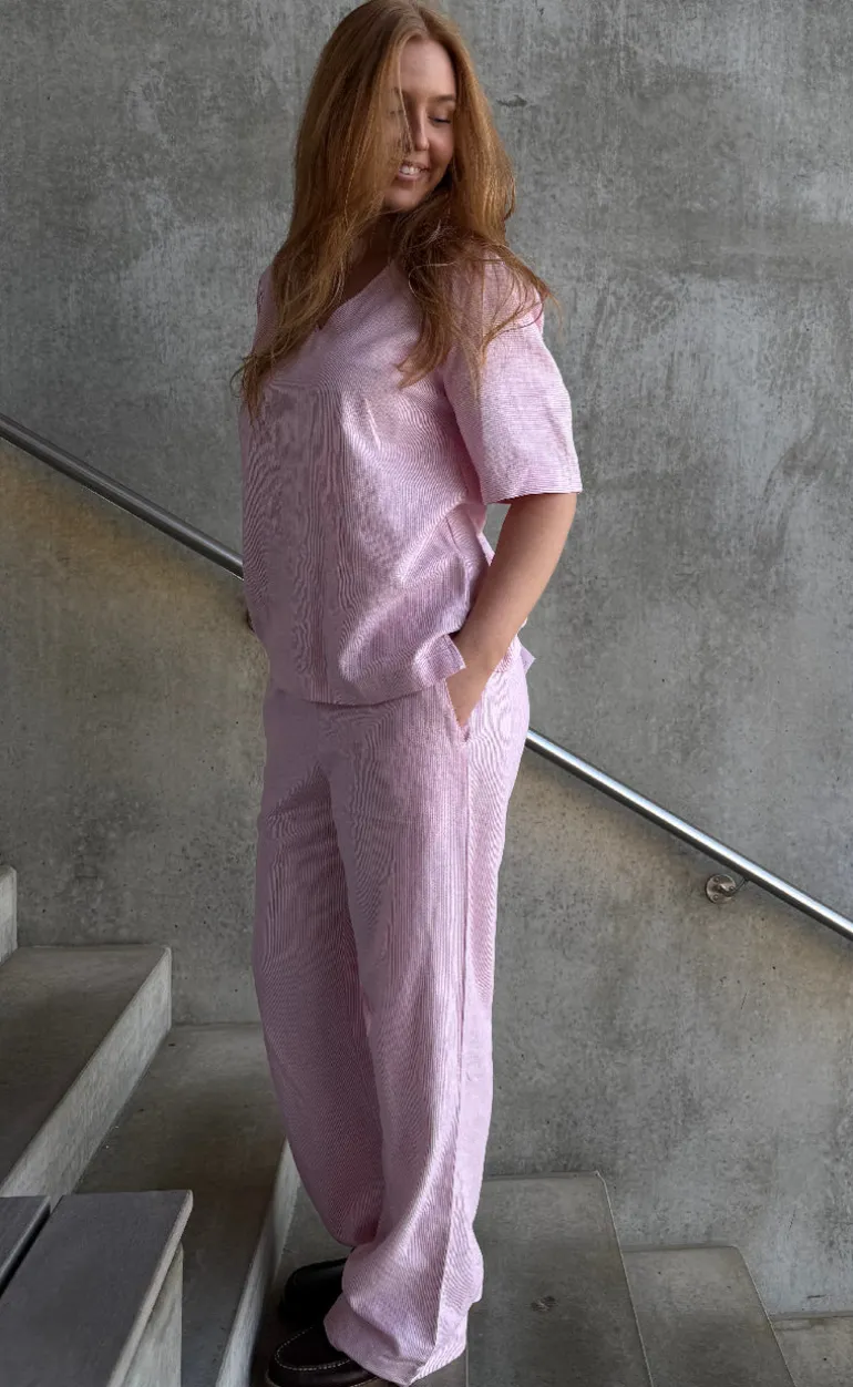 Freequent Bukser - Lava - Off White w. Fuchsia Pink