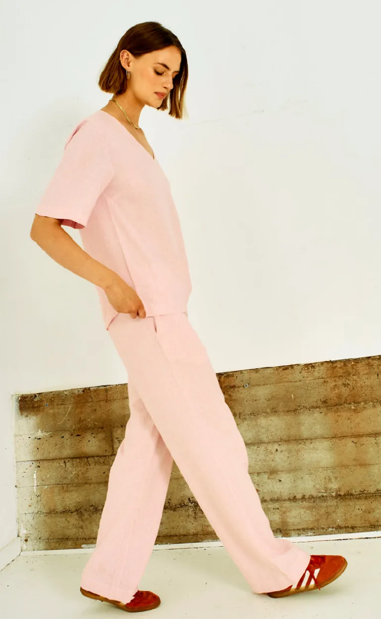 Freequent Bukser - Lava - Off White w. Fuchsia Pink