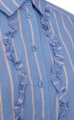 Freequent Skjorte - Sirana - Chambray Blue w. Star Off-white