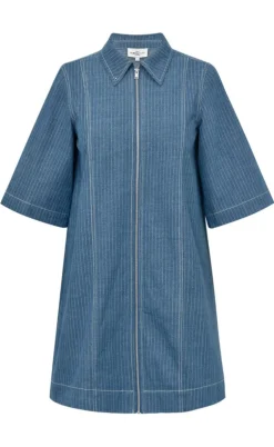 Global Funk Kjole - Mira Zip-G - Blue Pinstripe