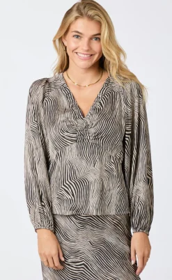 Neo Noir Bluse - Istana Floating Wave - Dark Sand