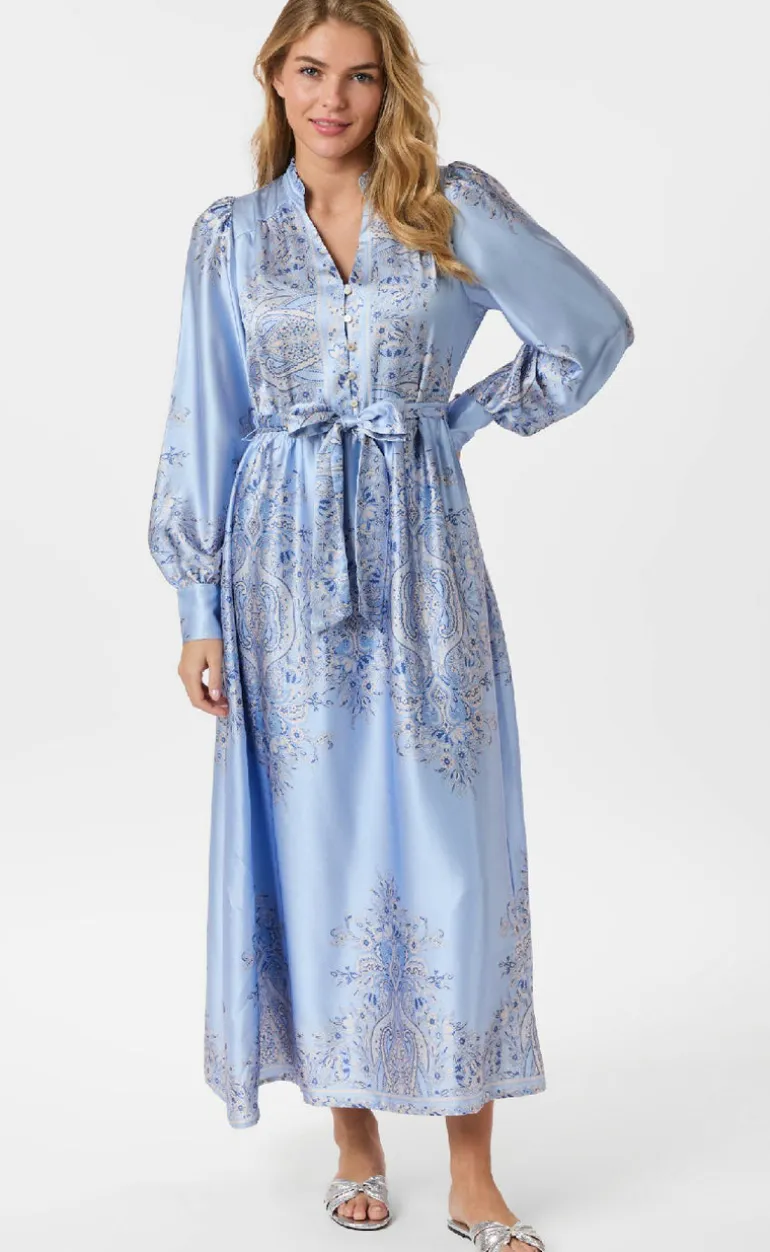 Neo Noir Kjole - Nova Paisley Border - Light Blue