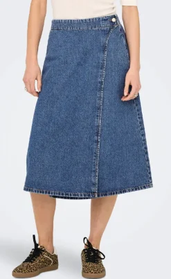 ONLY Nederdel - Thea Wrap Midi - Medium Blue Denim
