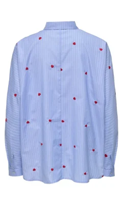 ONLY Skjorte - Lina Grace - Moonlight Blue Stripe w. Red Heart