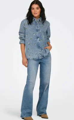 ONLY Skjorte - Vera - Light Blue Denim/Flower