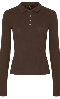 Pieces Bluse - Kitte LS Polo - Chicory Coffee
