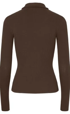 Pieces Bluse - Kitte LS Polo - Chicory Coffee