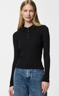 Pieces Bluse - Kitte LS Polo - Black