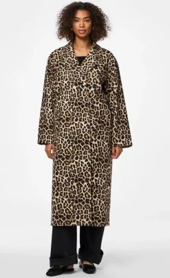 Pieces Frakke - Savannah Long - Black/Leo