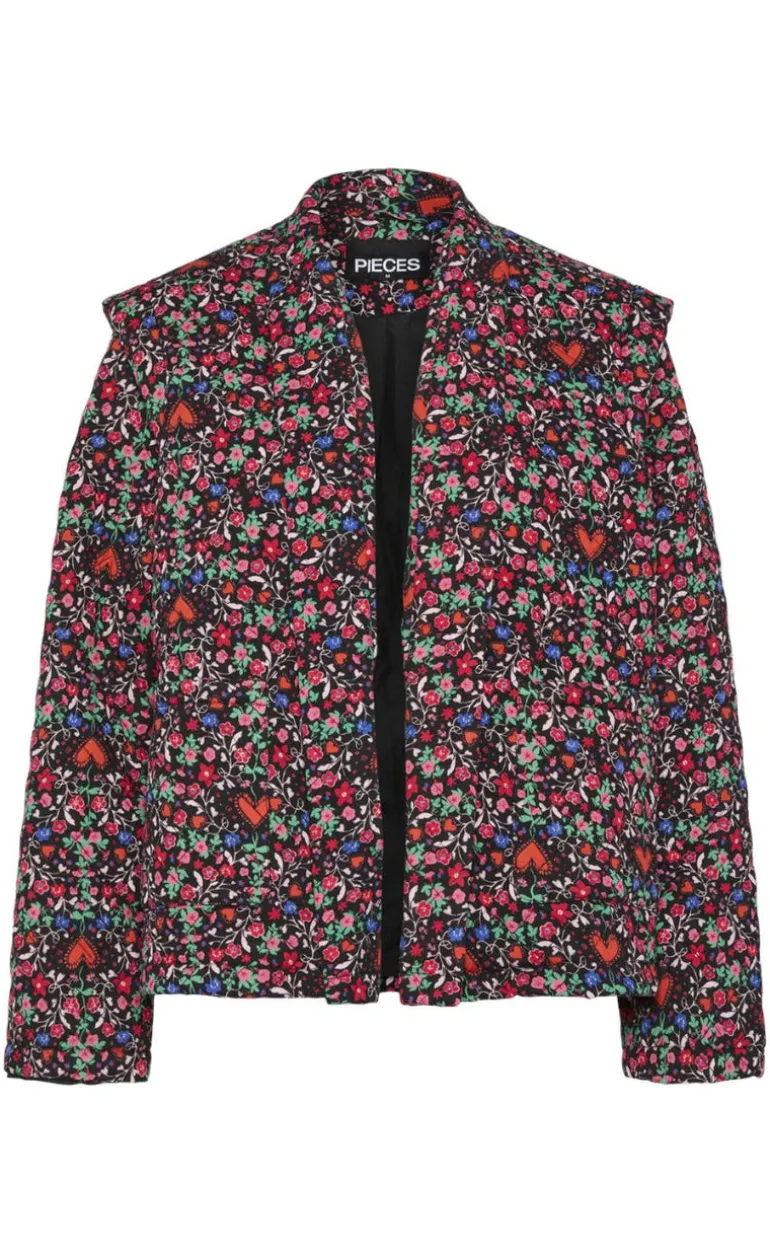 Pieces Jakke - Saroline - Black w. Ditsy Flower Heart