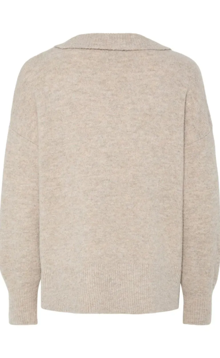 Pieces Striktrøje - Malou Polo - Taupe Gray Melange