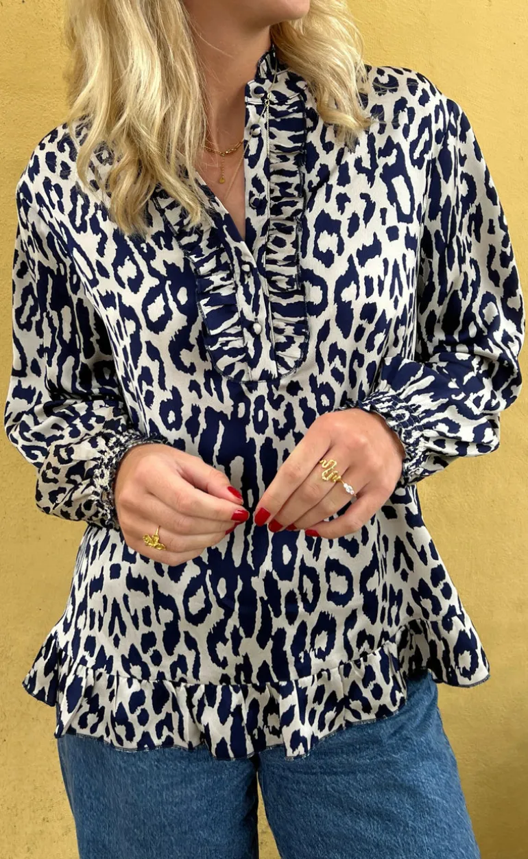 Say INA Copenhagen Bluse - Pia - Navy Blue Leopard