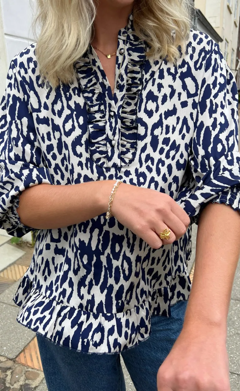 Say INA Copenhagen Bluse - Pia - Navy Blue Leopard