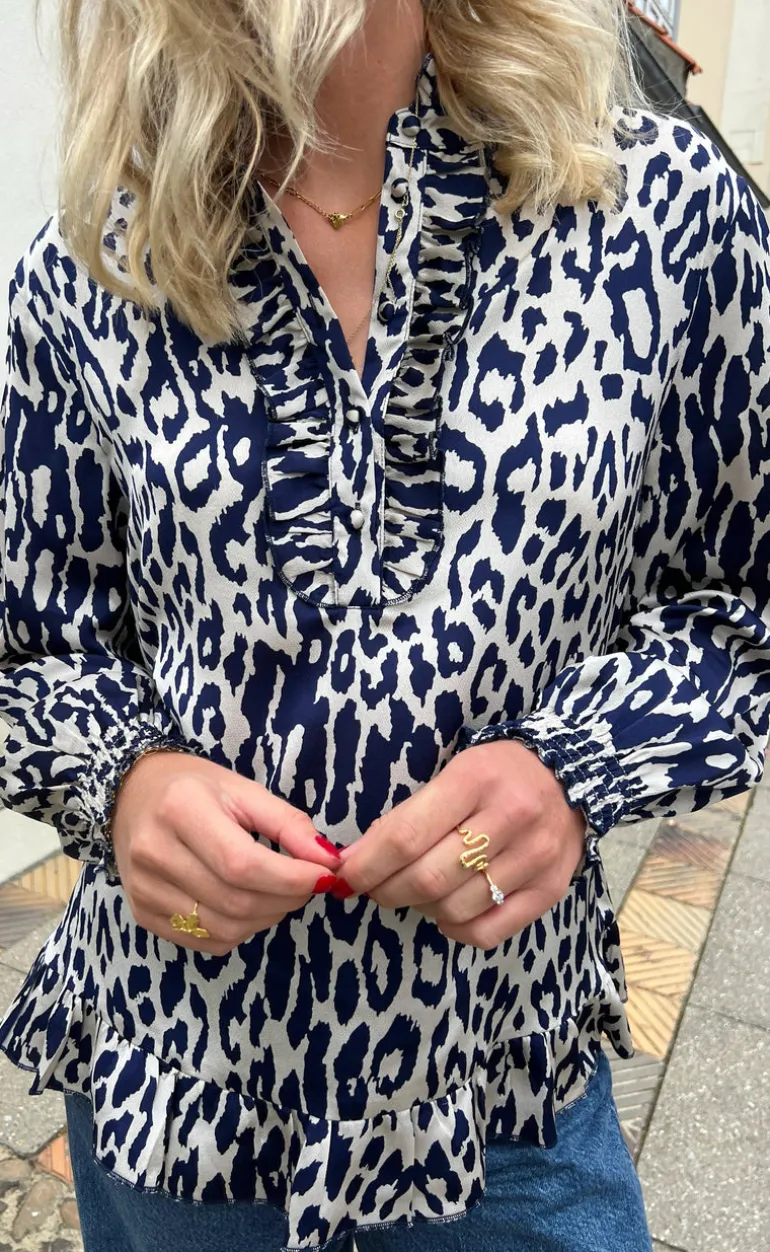 Say INA Copenhagen Bluse - Pia - Navy Blue Leopard