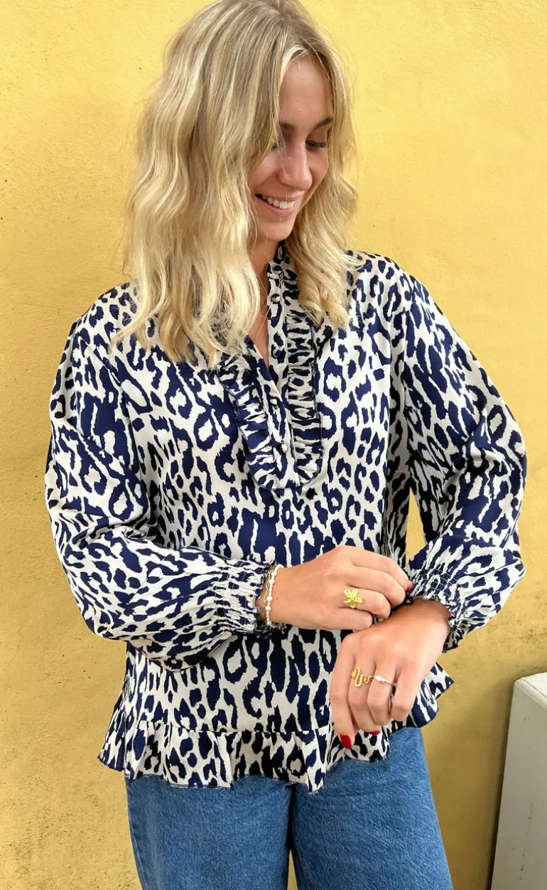Say INA Copenhagen Bluse - Pia - Navy Blue Leopard