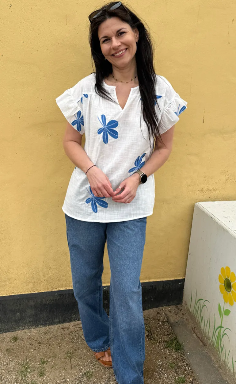 Say INA Copenhagen Bluse - Emma - Blue Leaf Embroidery