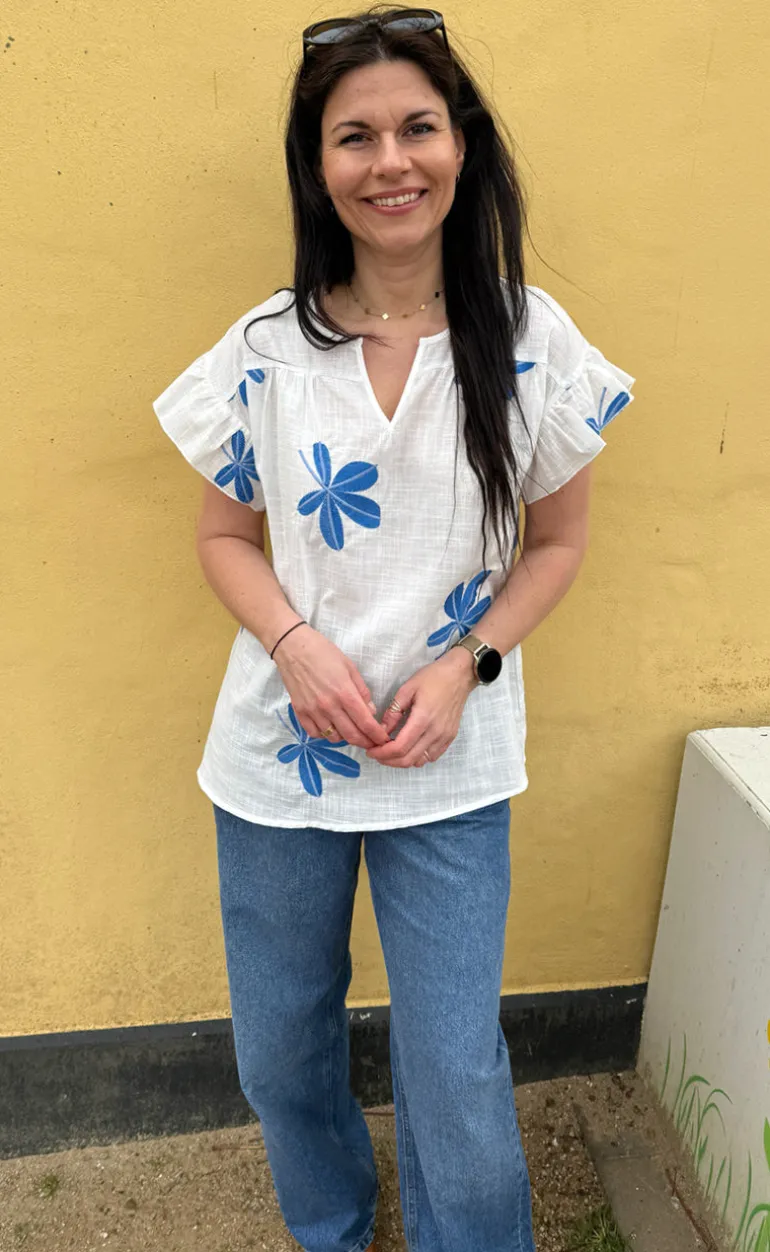 Say INA Copenhagen Bluse - Emma - Blue Leaf Embroidery