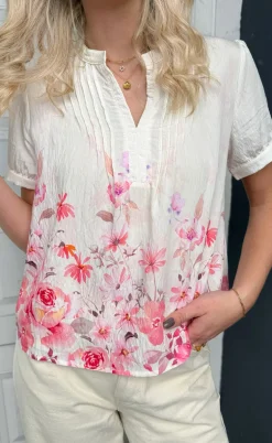 Say INA Copenhagen Bluse - Nina - Off White W. Pink Flowers