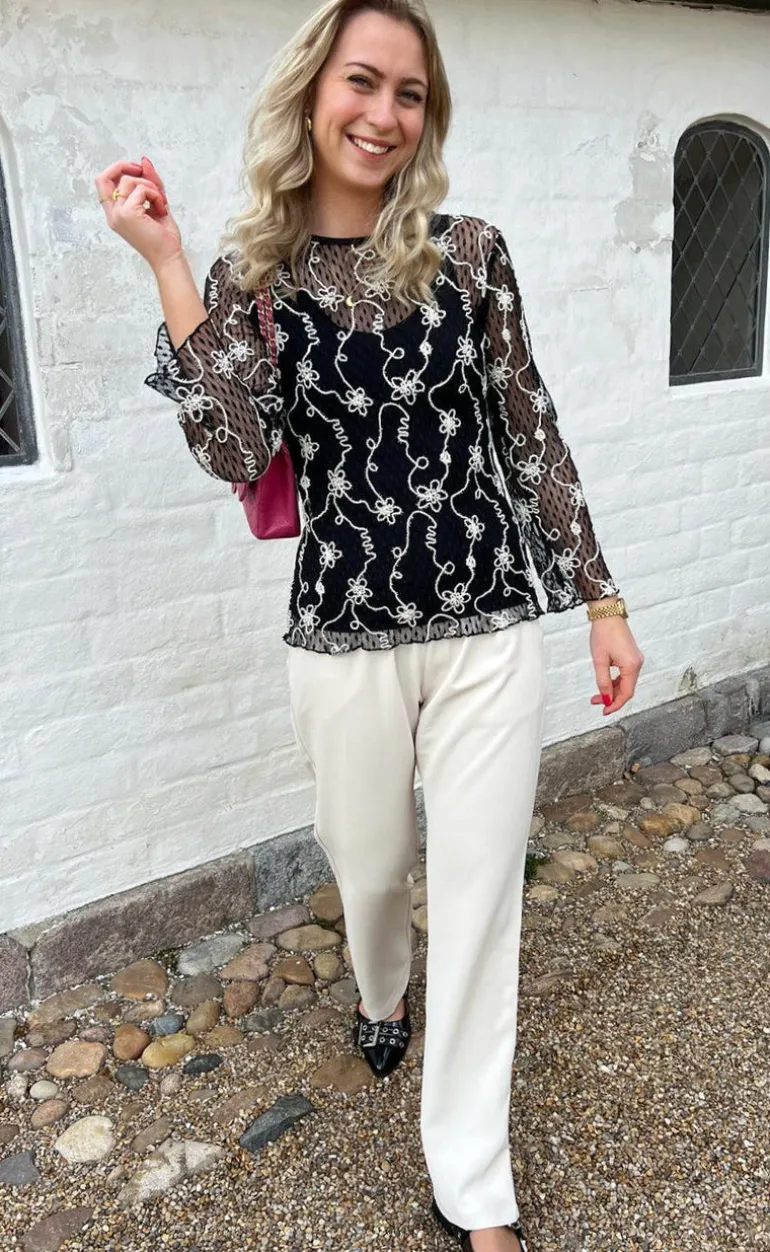 Say INA Copenhagen Bluse - Lace - Black W. White Lurex