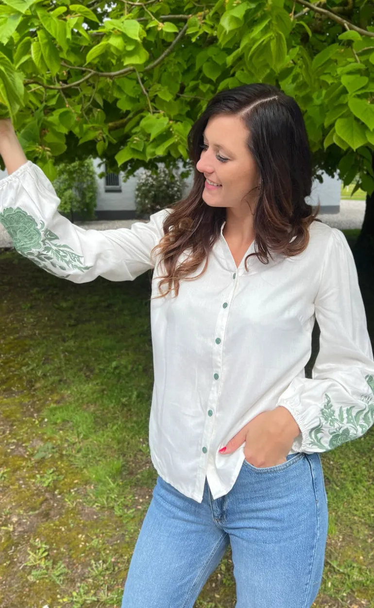 Say INA Copenhagen Bluse - Molly - Off White w. Green