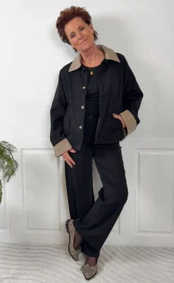 Say INA Copenhagen Jakke - Caroline Contrast Trenchcoat - Black/Brownish