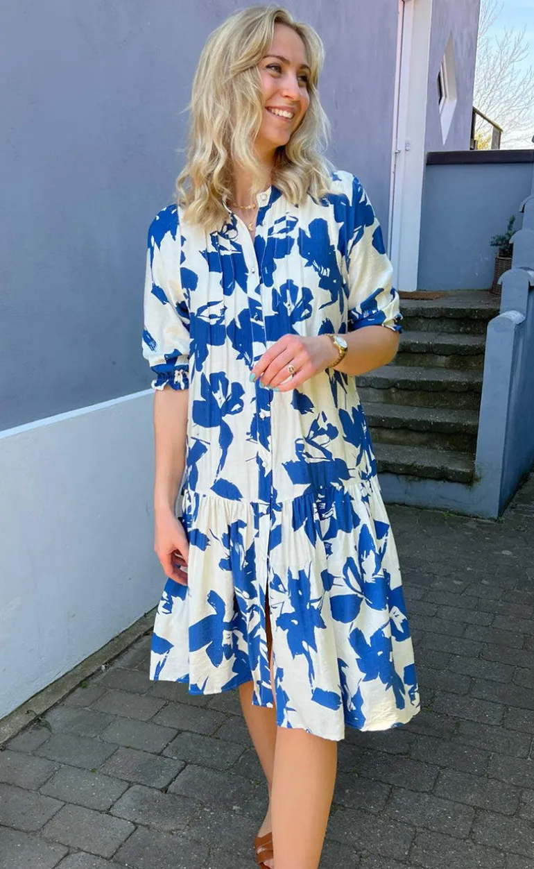 Say INA Copenhagen Kjole - Anja - White / Blue Flower