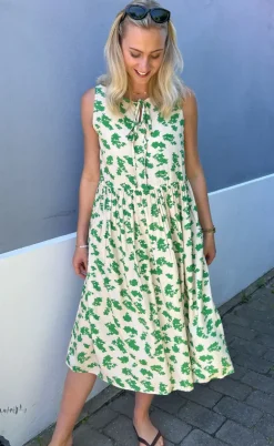 Say INA Copenhagen Kjole - Heidi - White/Green Flowers