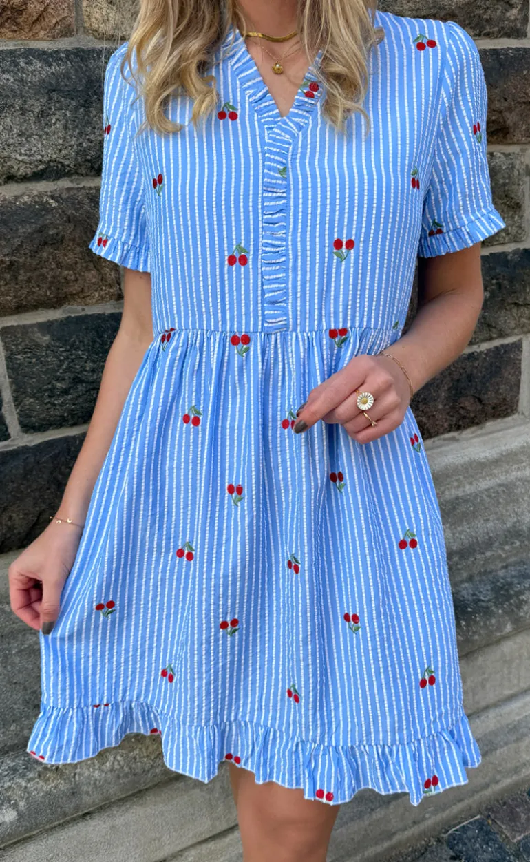Say INA Copenhagen Kjole - Catja Summer - Blue Striped W. Cherries