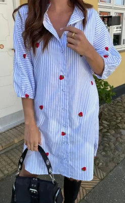 Say INA Copenhagen Kjole - Selma - Blue Striped W. Strawberries