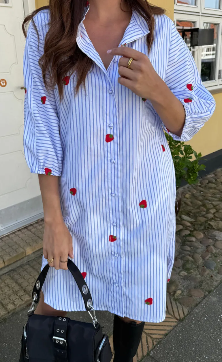 Say INA Copenhagen Kjole - Selma - Blue Striped W. Strawberries