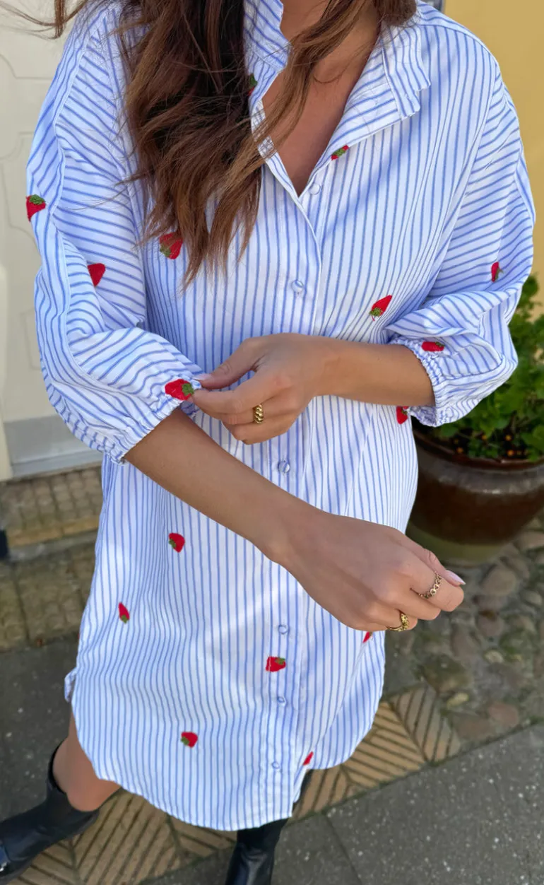 Say INA Copenhagen Kjole - Selma - Blue Striped W. Strawberries