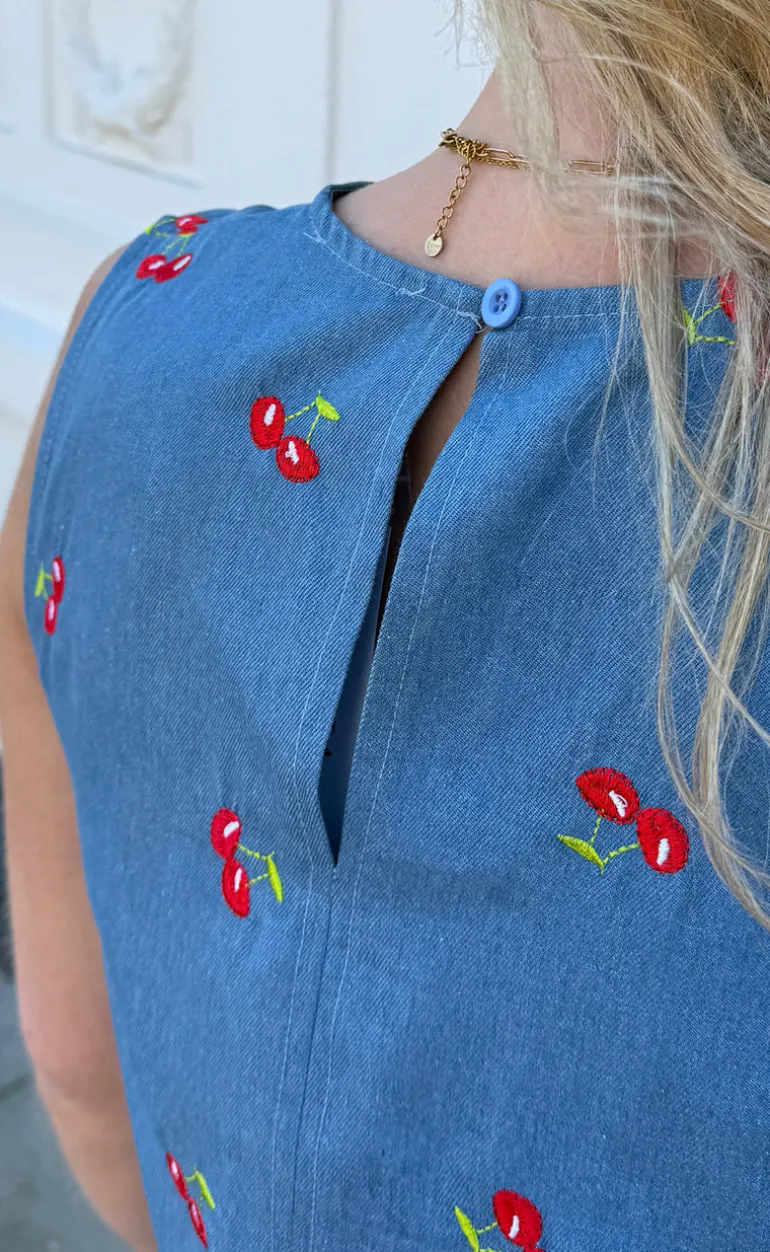 Say INA Copenhagen Kjole - Naja - Denim Blue w. Cherries