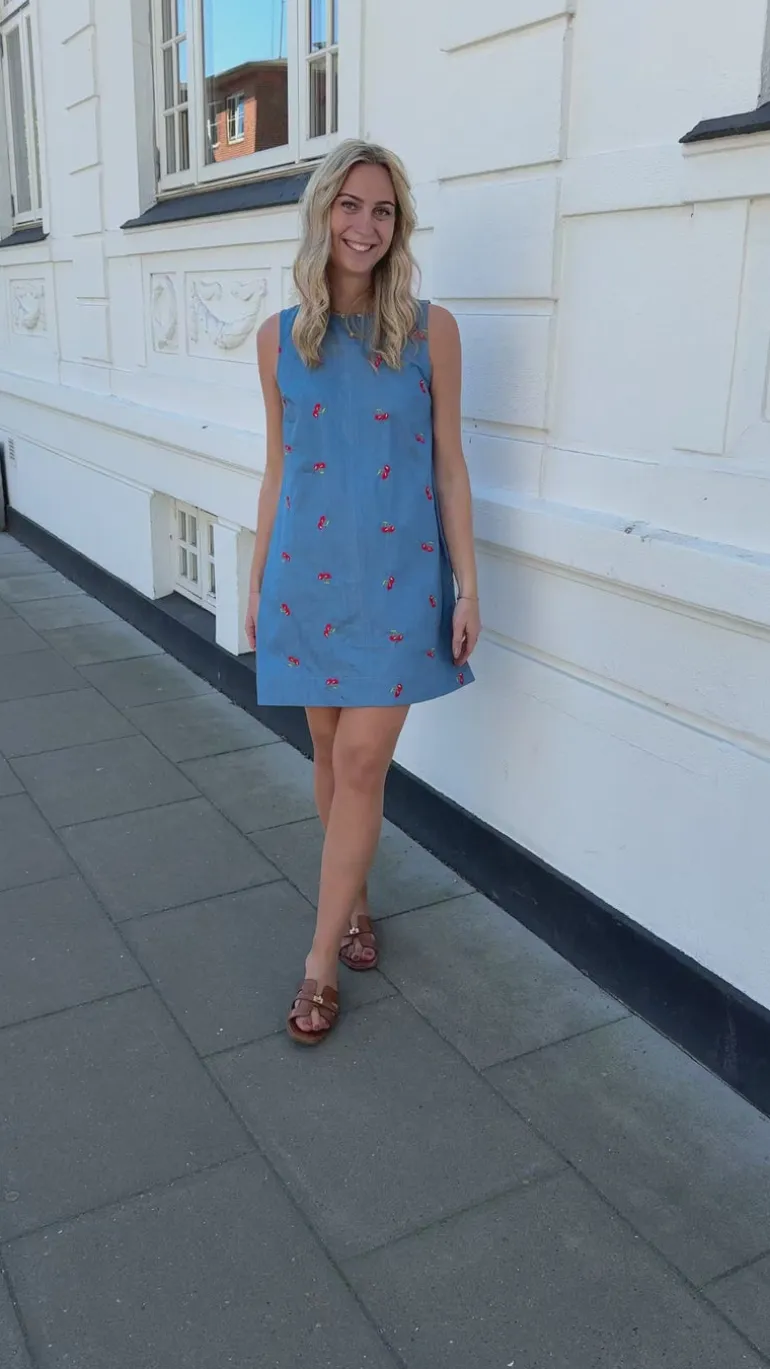 Say INA Copenhagen Kjole - Naja - Denim Blue w. Cherries