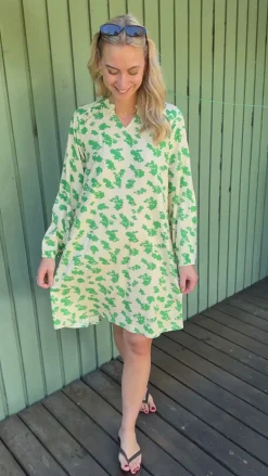 Say INA Copenhagen Kjole - Mira - White / Green Flowers