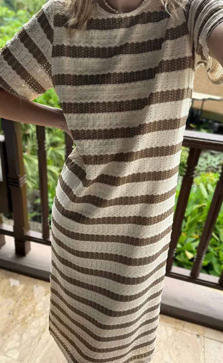 Say INA Copenhagen Kjole - Carolina Knit - Light Brown Striped