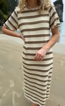 Say INA Copenhagen Kjole - Carolina Knit - Light Brown Striped