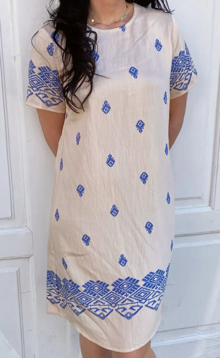 Say INA Copenhagen Kjole - Laia - Beige W. Blue Print