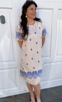 Say INA Copenhagen Kjole - Laia - Beige W. Blue Print