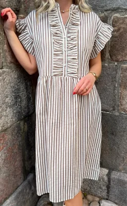 Say INA Copenhagen Kjole - Amelia - White/Brown Striped