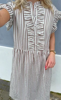 Say INA Copenhagen Kjole - Amelia - White/Brown Striped