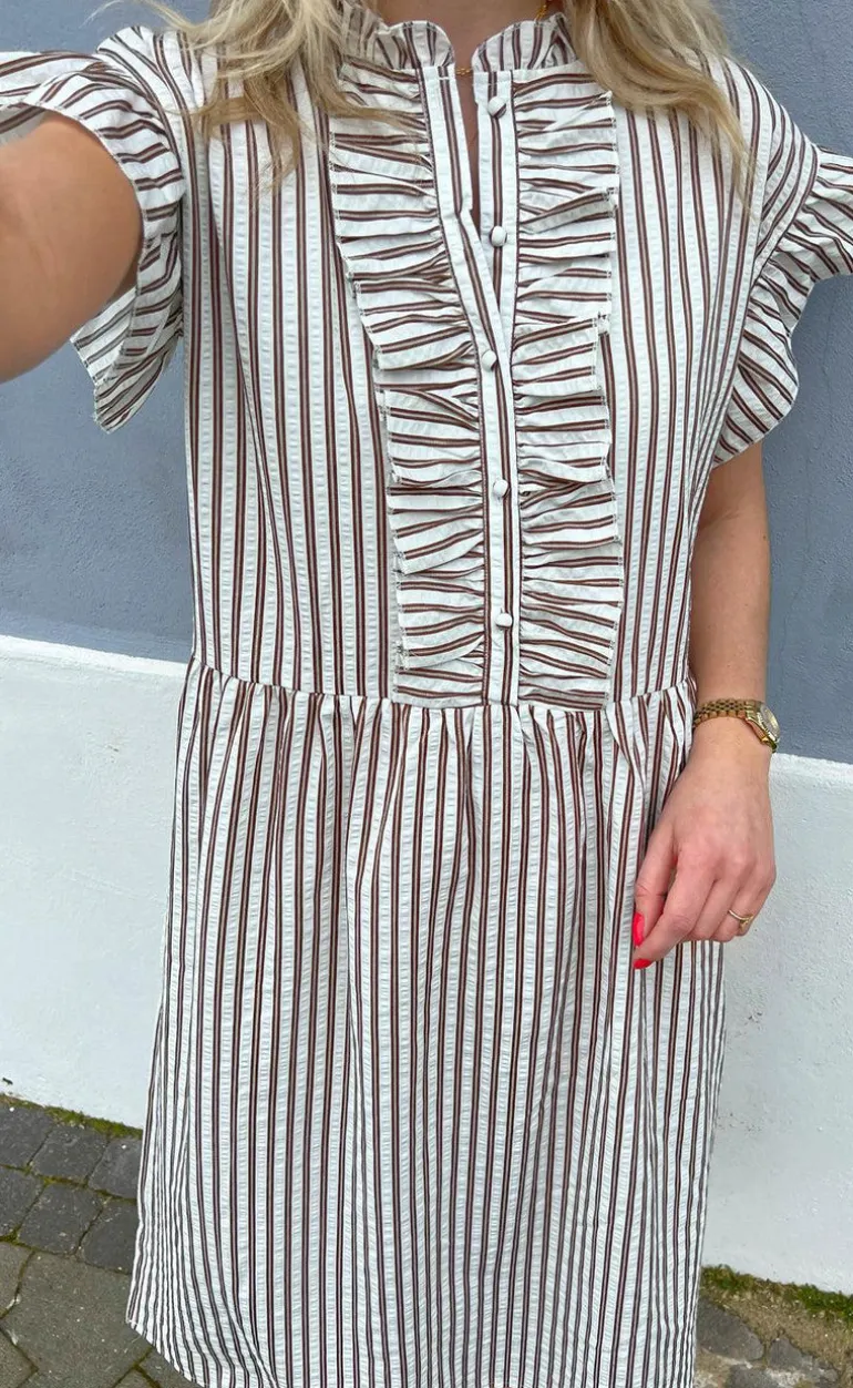 Say INA Copenhagen Kjole - Amelia - White/Brown Striped