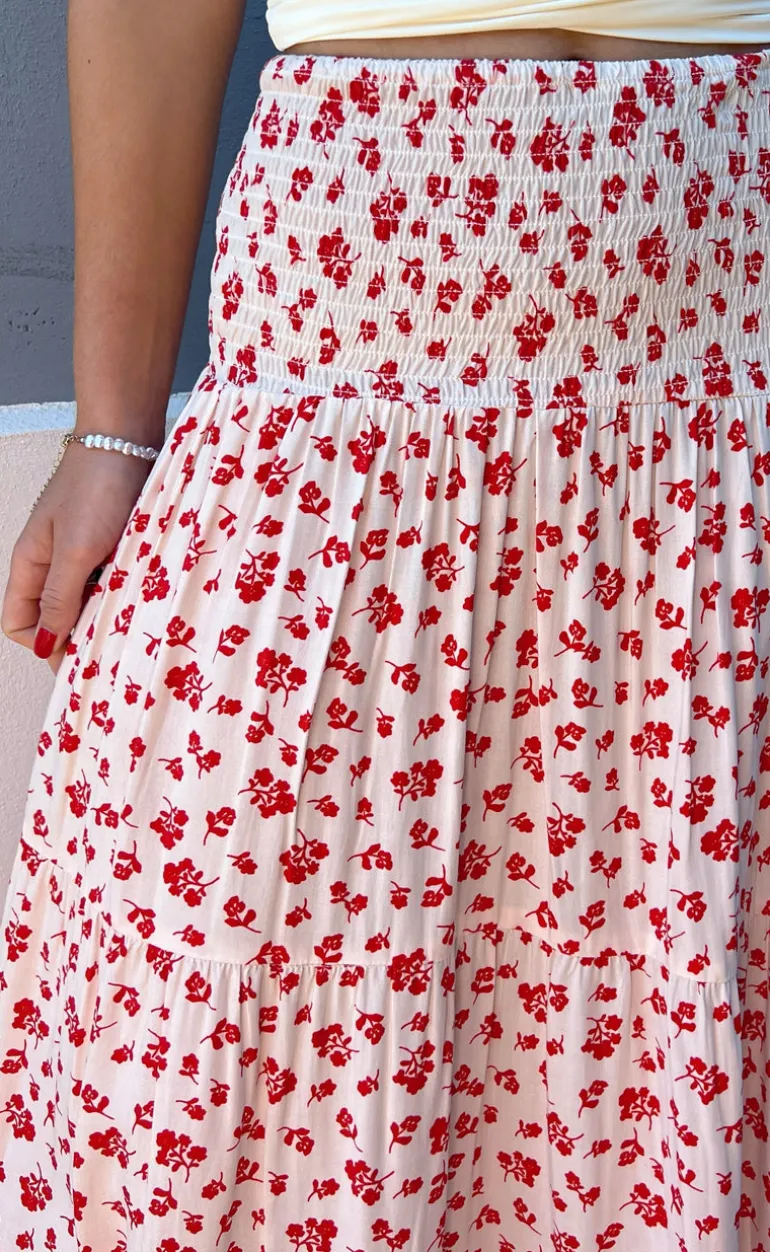 Say INA Copenhagen Nederdel - Nikoline - White/Red Flowers