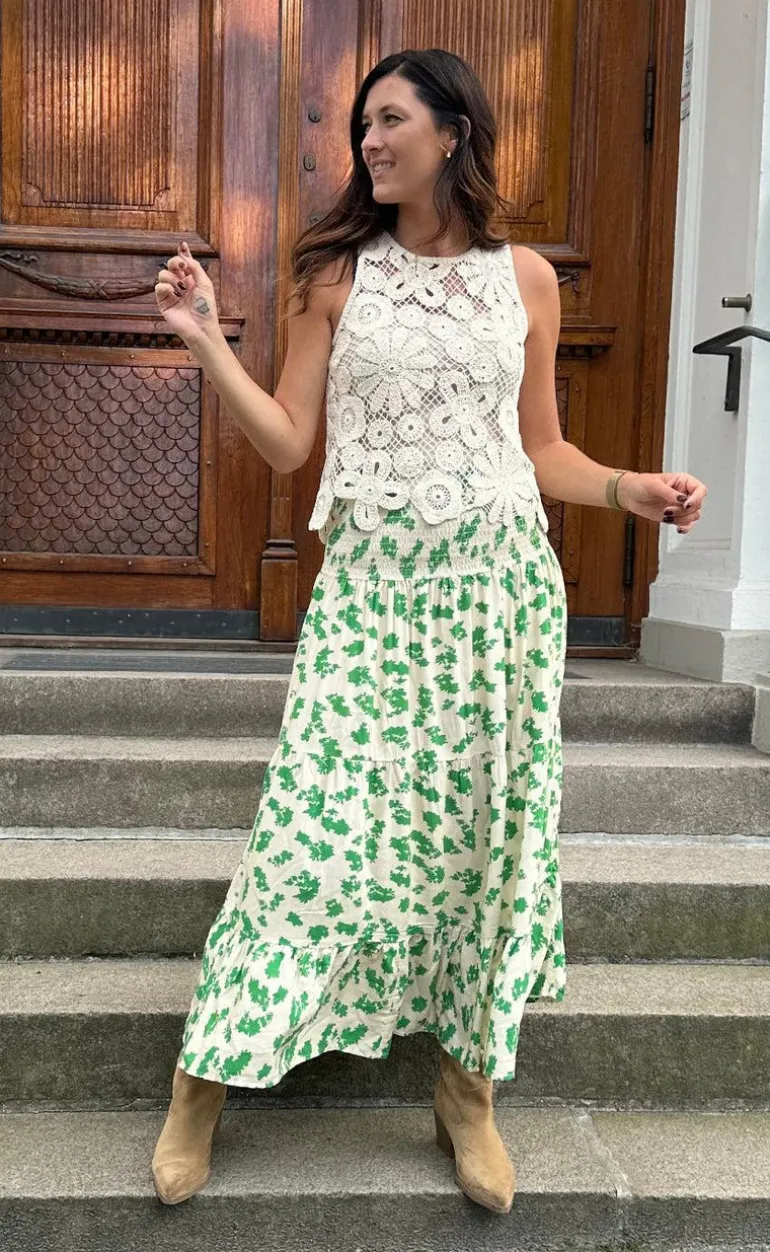 Say INA Copenhagen Nederdel - Nikoline - White/Green Flowers