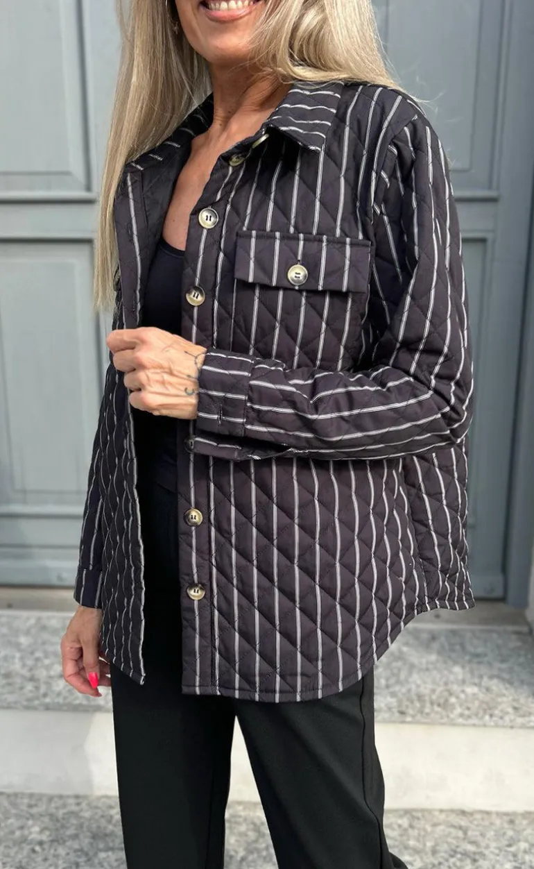 Say INA Copenhagen Quiltet Jakke - Kiani - Black W. White Stripes