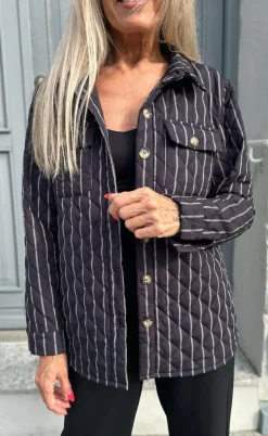 Say INA Copenhagen Quiltet Jakke - Kiani - Black W. White Stripes